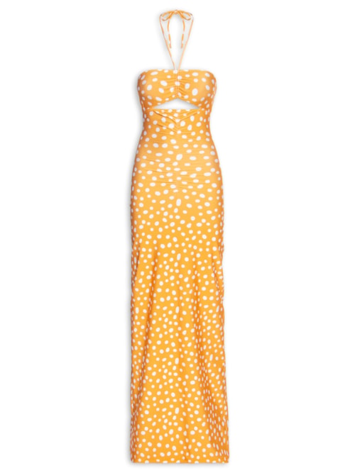 Vestido Longo Franzido Yellow Pois - Amarelo