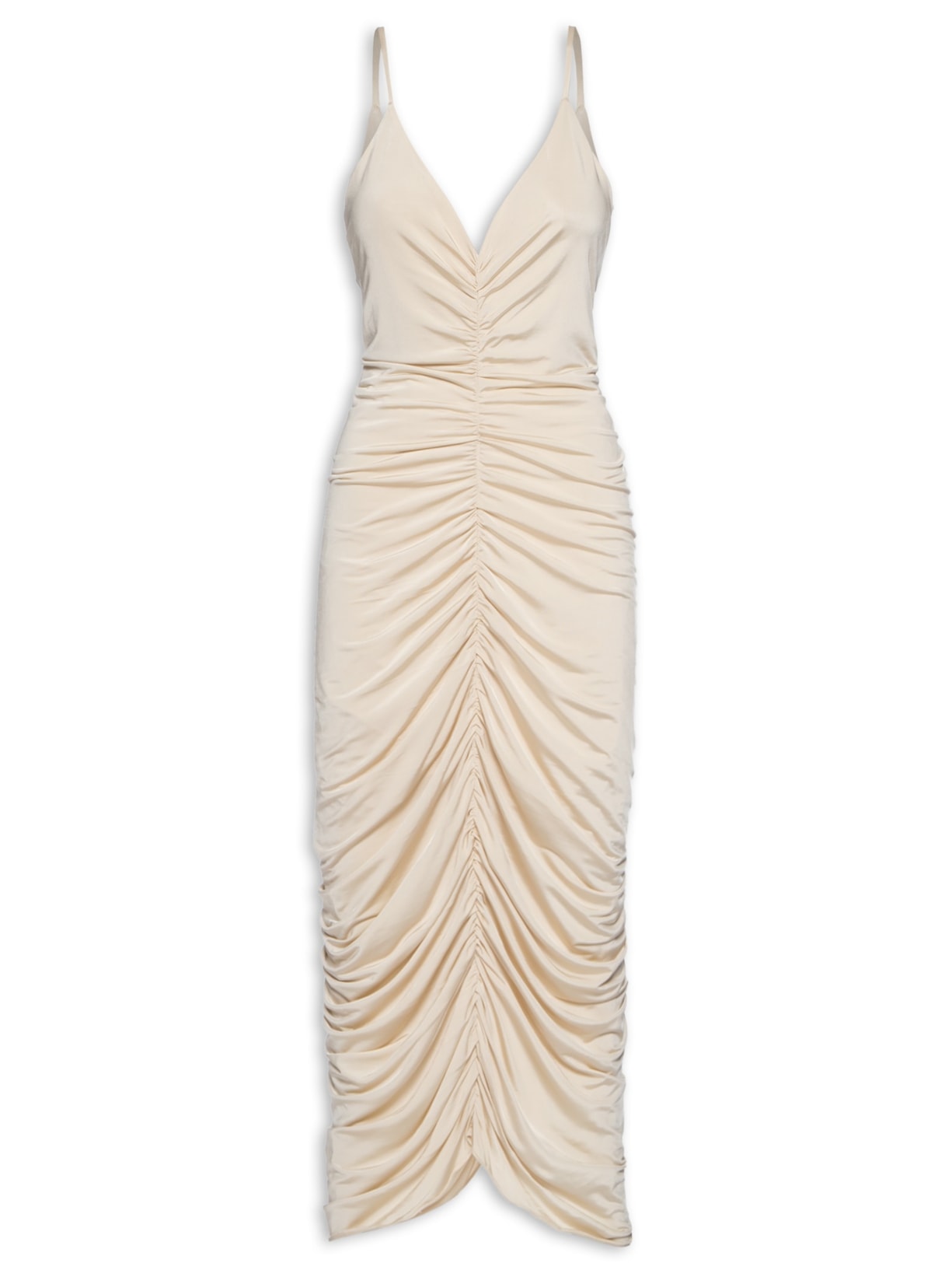 Vestido Longo Franzidos Ostra - Bege