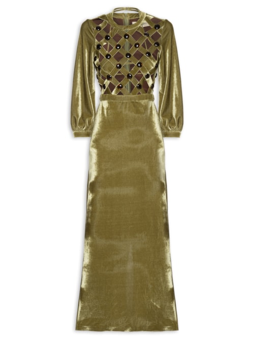 Vestido Longo Frente Tela - Verde