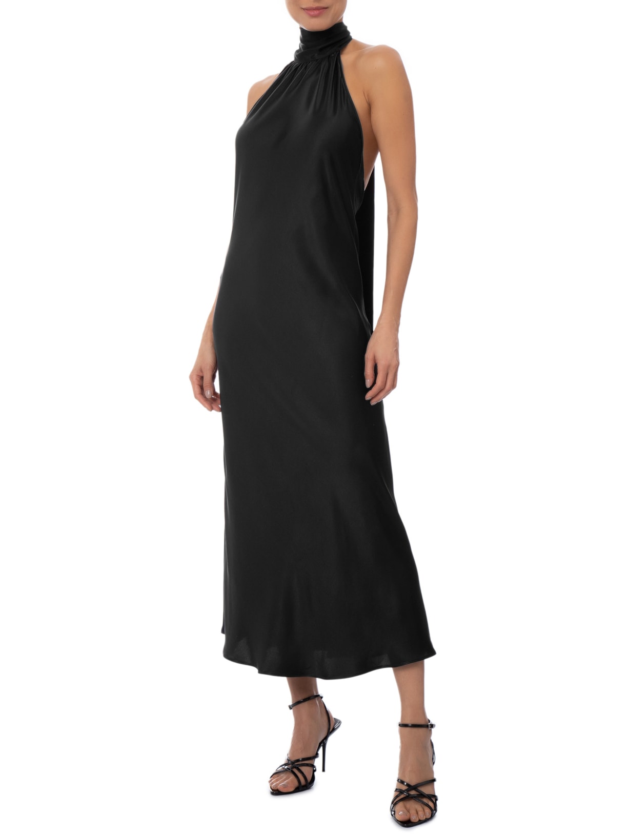 Vestido Longo Frente Única Com Faixa Preto Bo