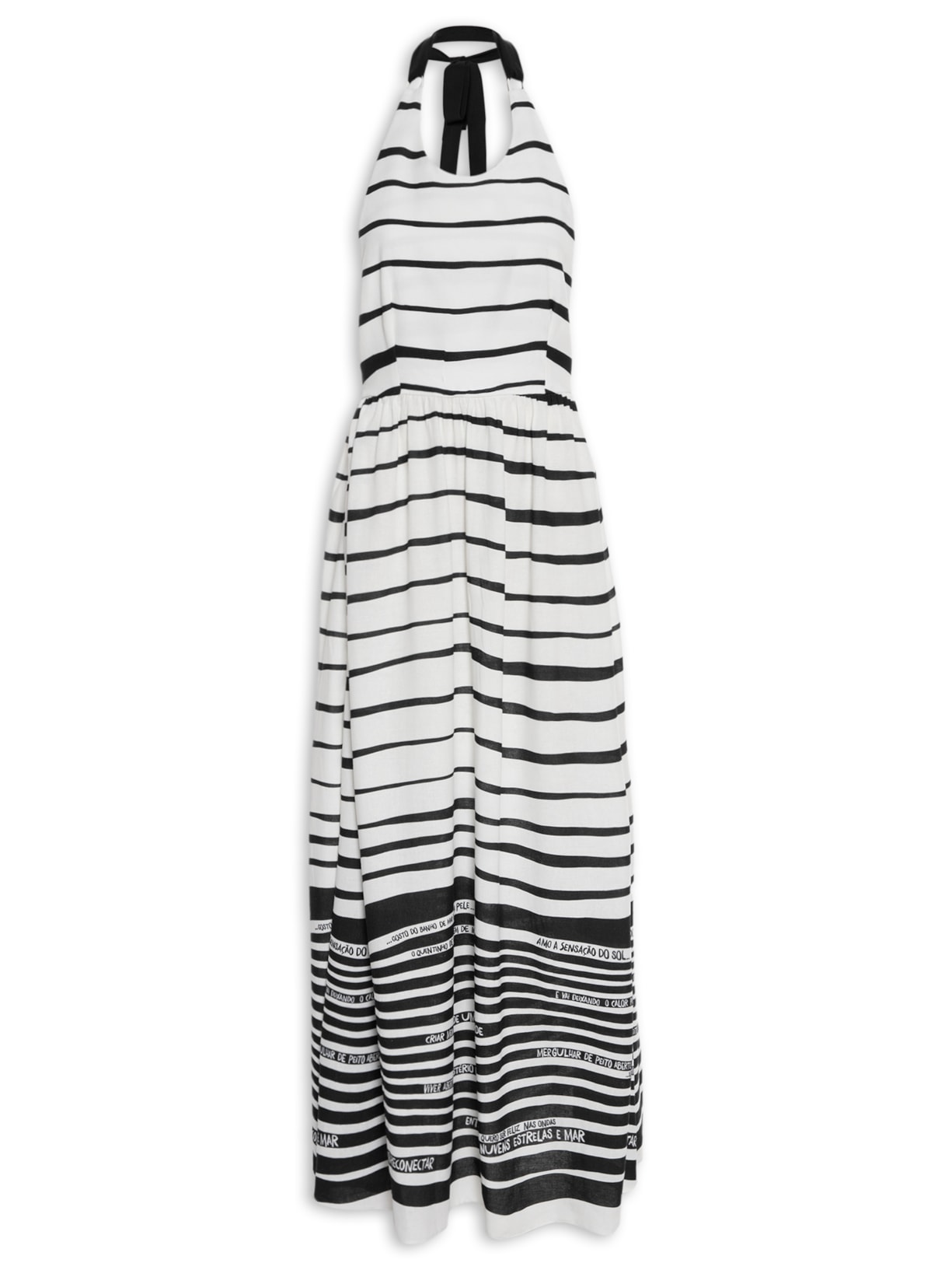 Vestido Longo Frente única Estampa Poema - Preto