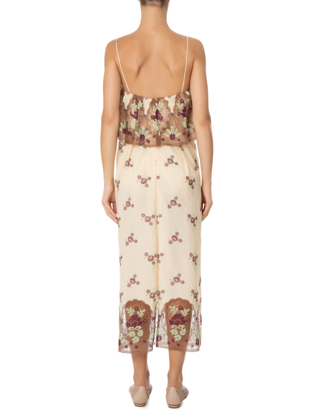 Vestido Longo Gaze Santa Fé Bege Paula Raia