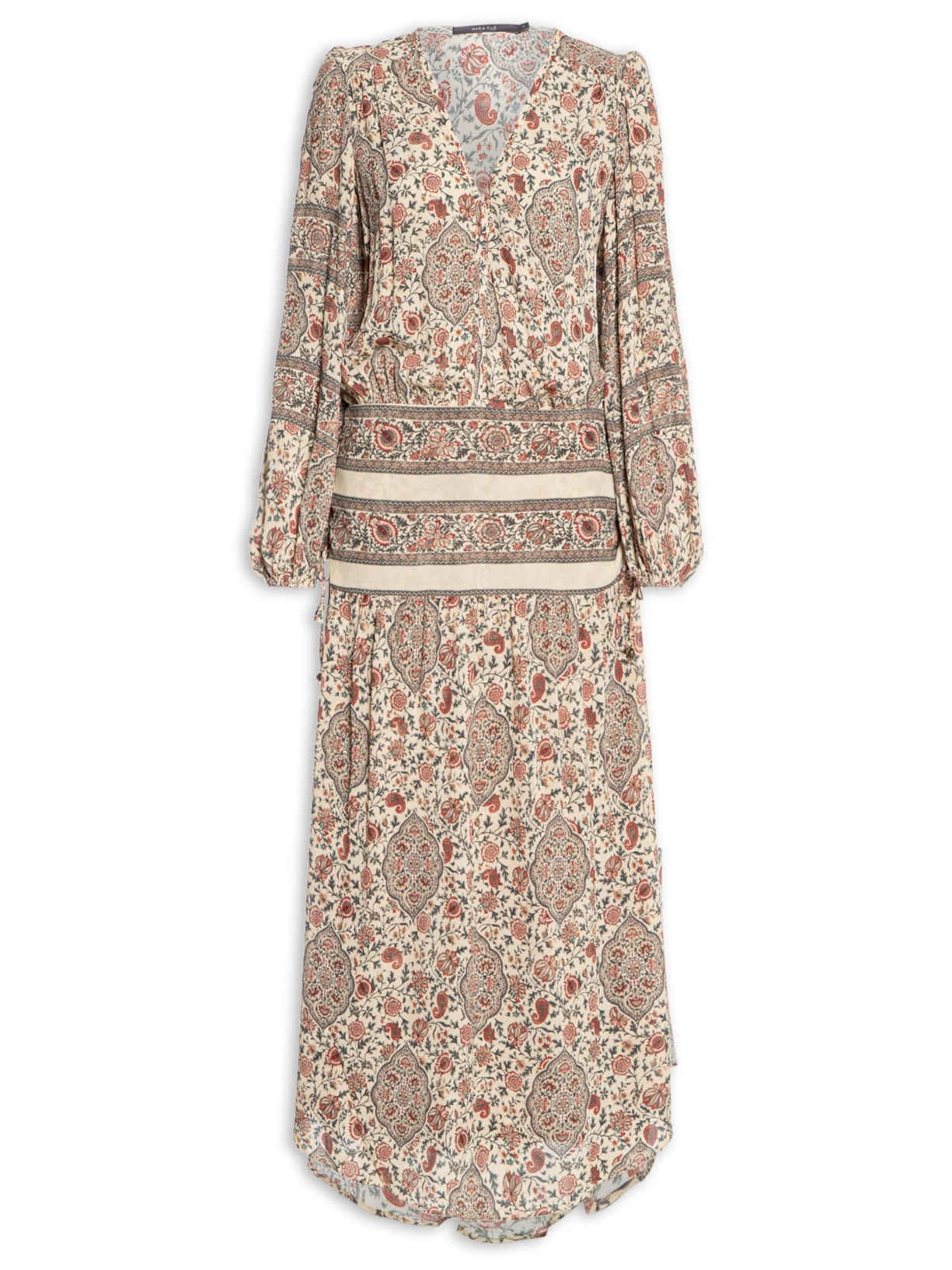 Vestido Longo Gg Estampa Valência Corrido - Bege