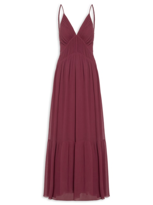 Vestido Longo GGT Babados - Vermelho