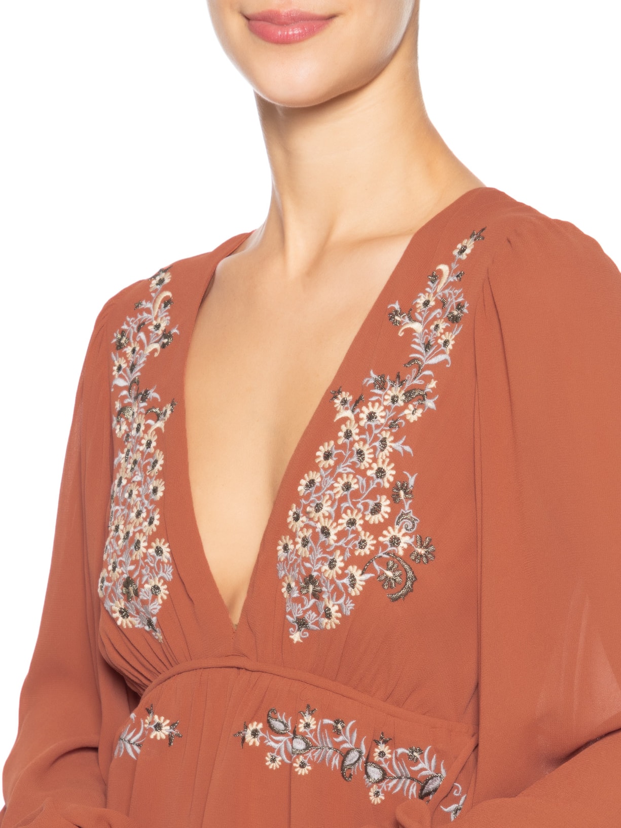 Vestido Longo Ggt Bordado Papiro Vermelho Maria Filó