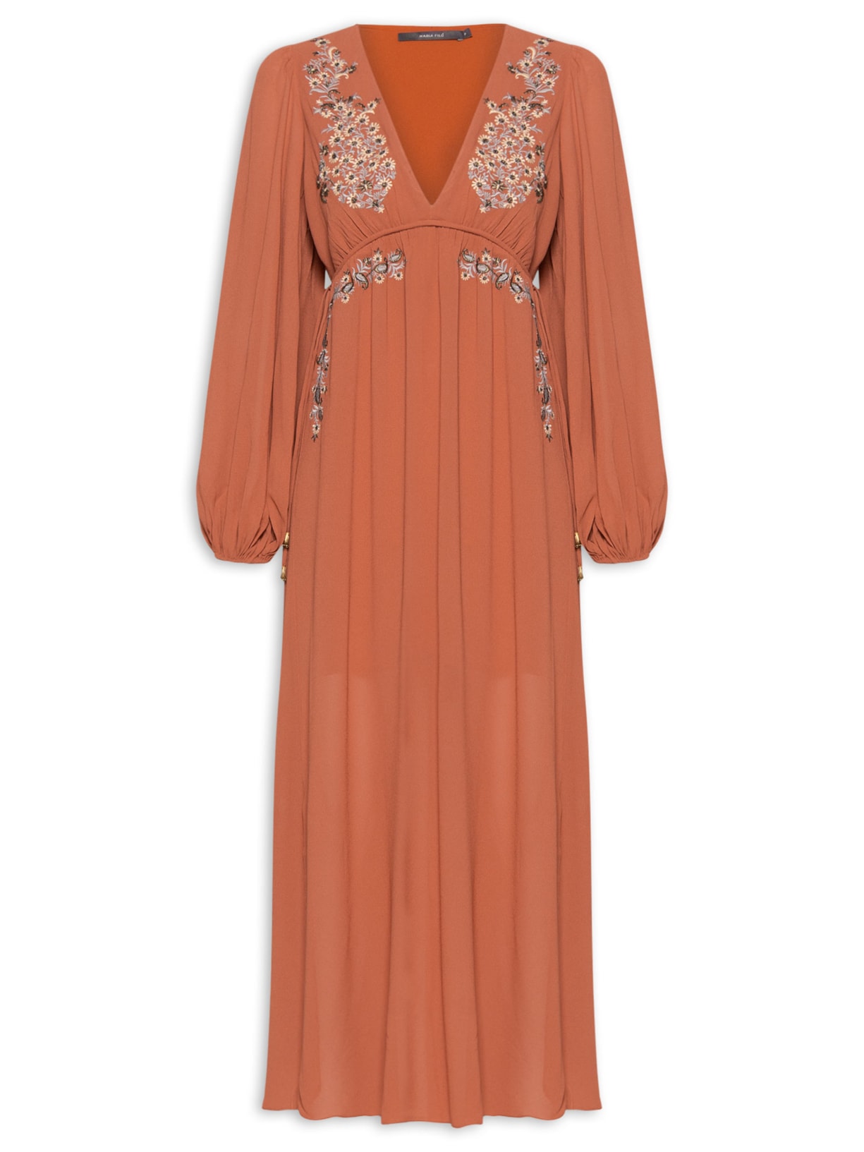 Vestido Longo Ggt Bordado Papiro Vermelho Maria Filó