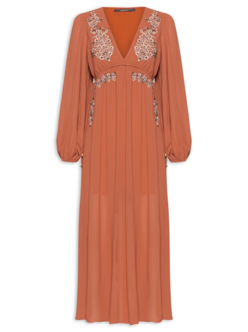 Vestido Longo Ggt Bordado Papiro - Vermelho
