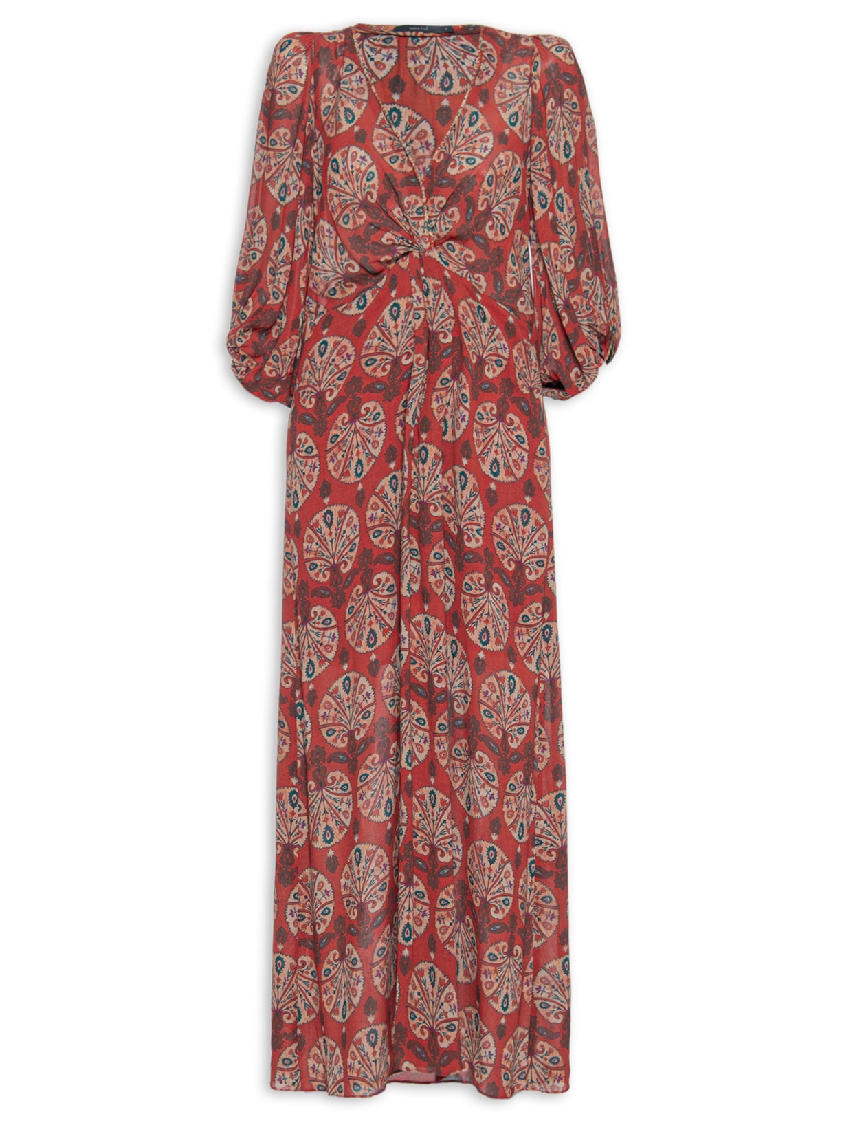 Vestido Longo GGT Estampa Leque - Vermelho