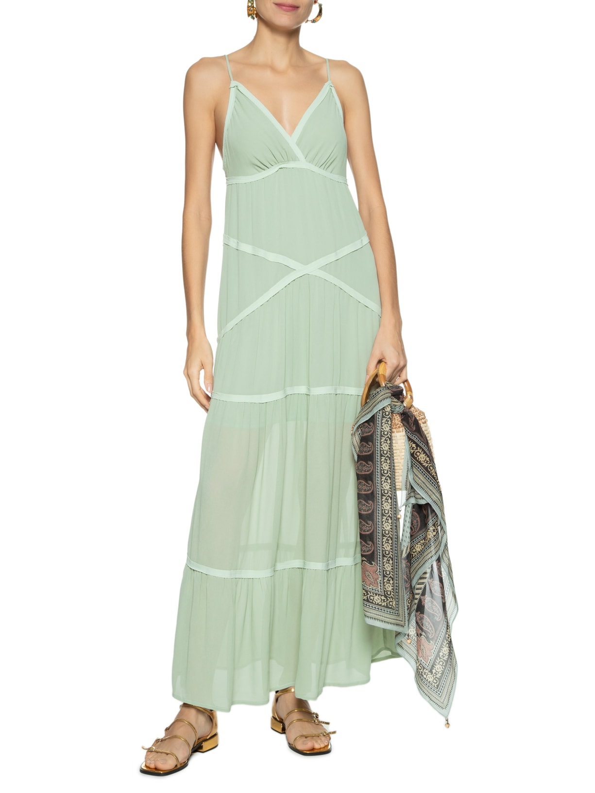 Vestido Longo GGT Tiras Crepe Maria Filó Verde - Main Image