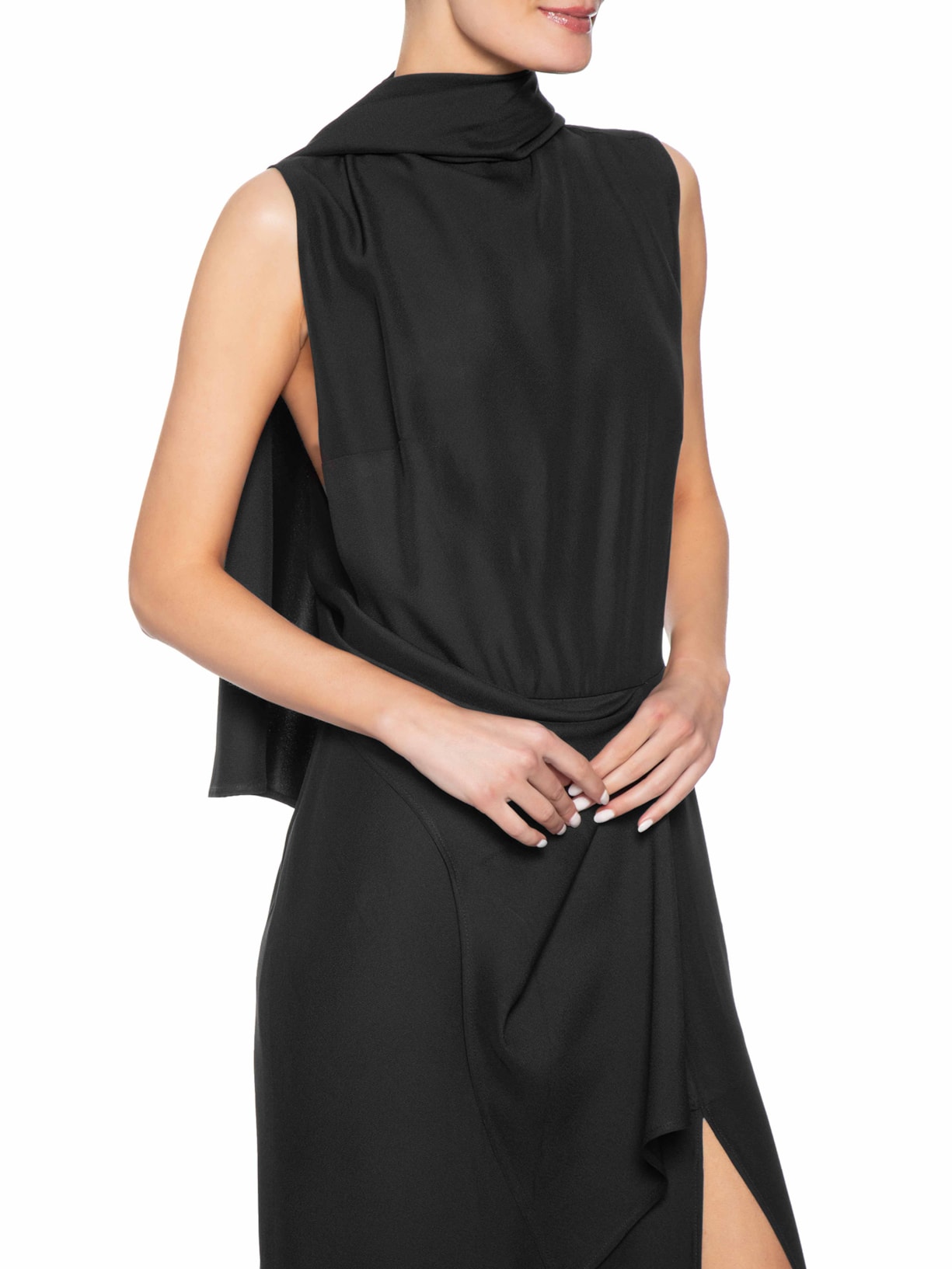 Vestido Longo Gola Alta De Crepe Preto Bo