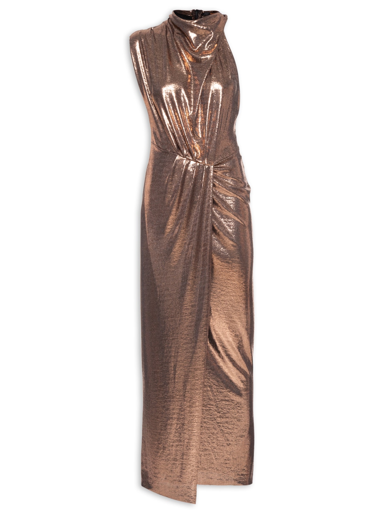 Vestido Longo Gola Lenço - Marrom