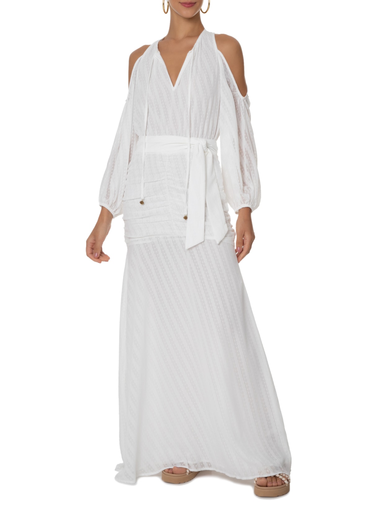 Vestido Longo Jacquard Acropole Off White Maria Filó