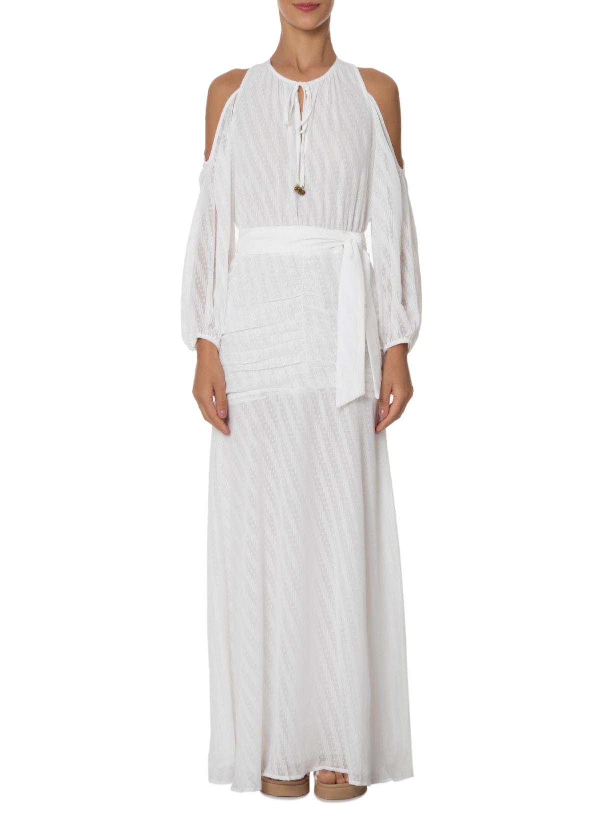Vestido Longo Jacquard Acropole Off White Maria Filó