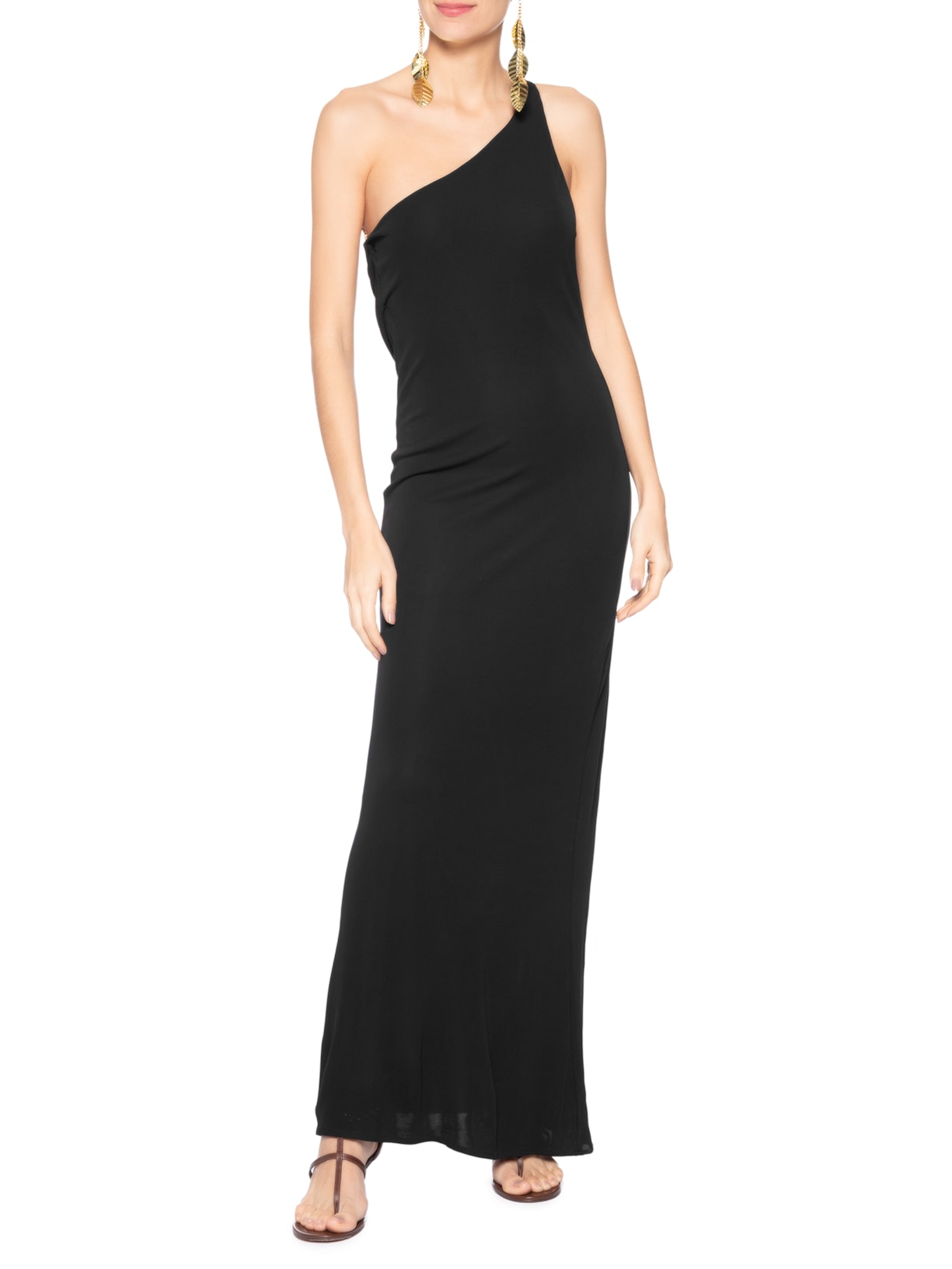 Vestido Longo Jersey Costas Degagê Metal Preto Animale