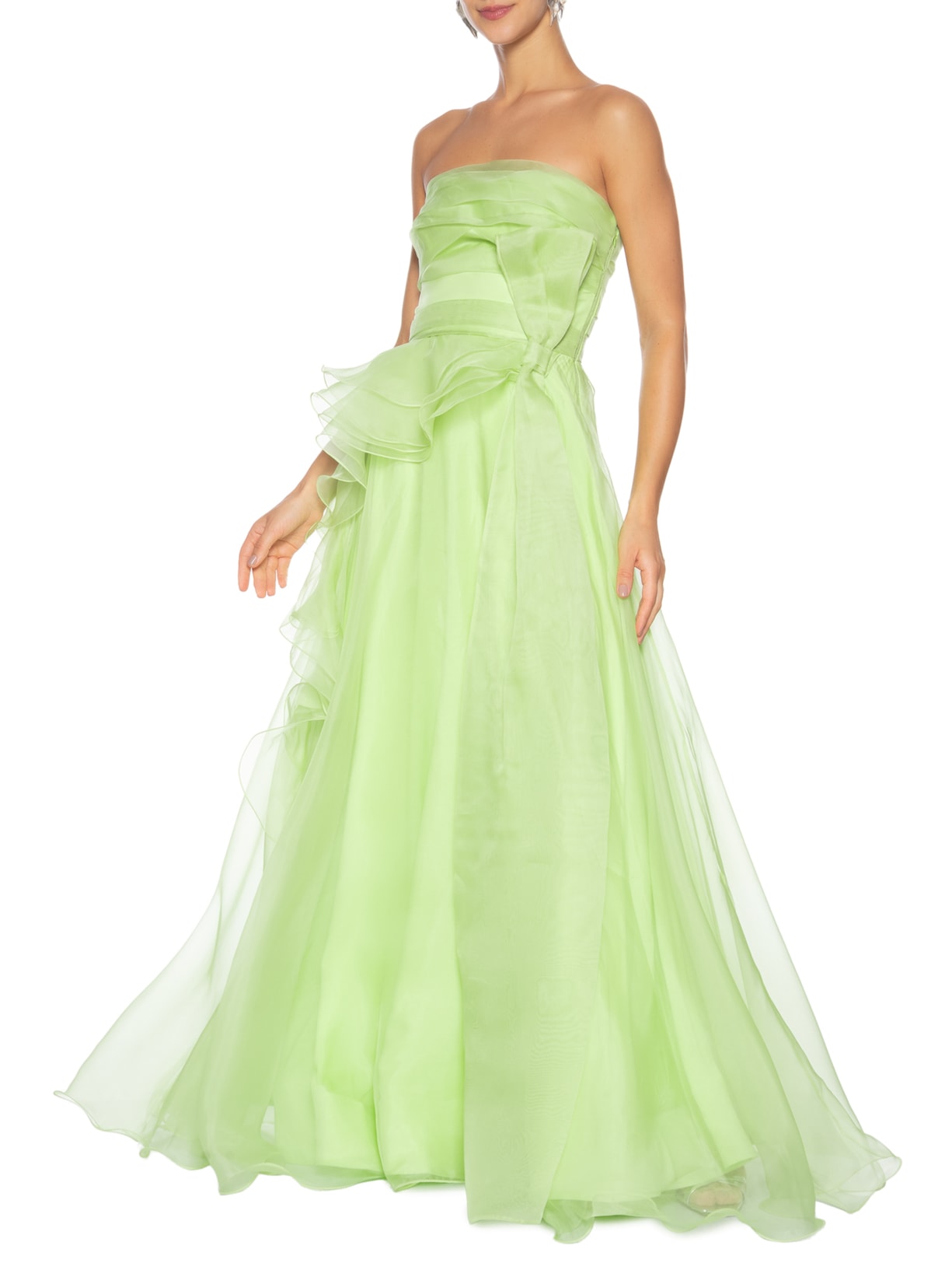 Vestido Longo Joan Godê Babados Seda Verde Fabulous Agilitá