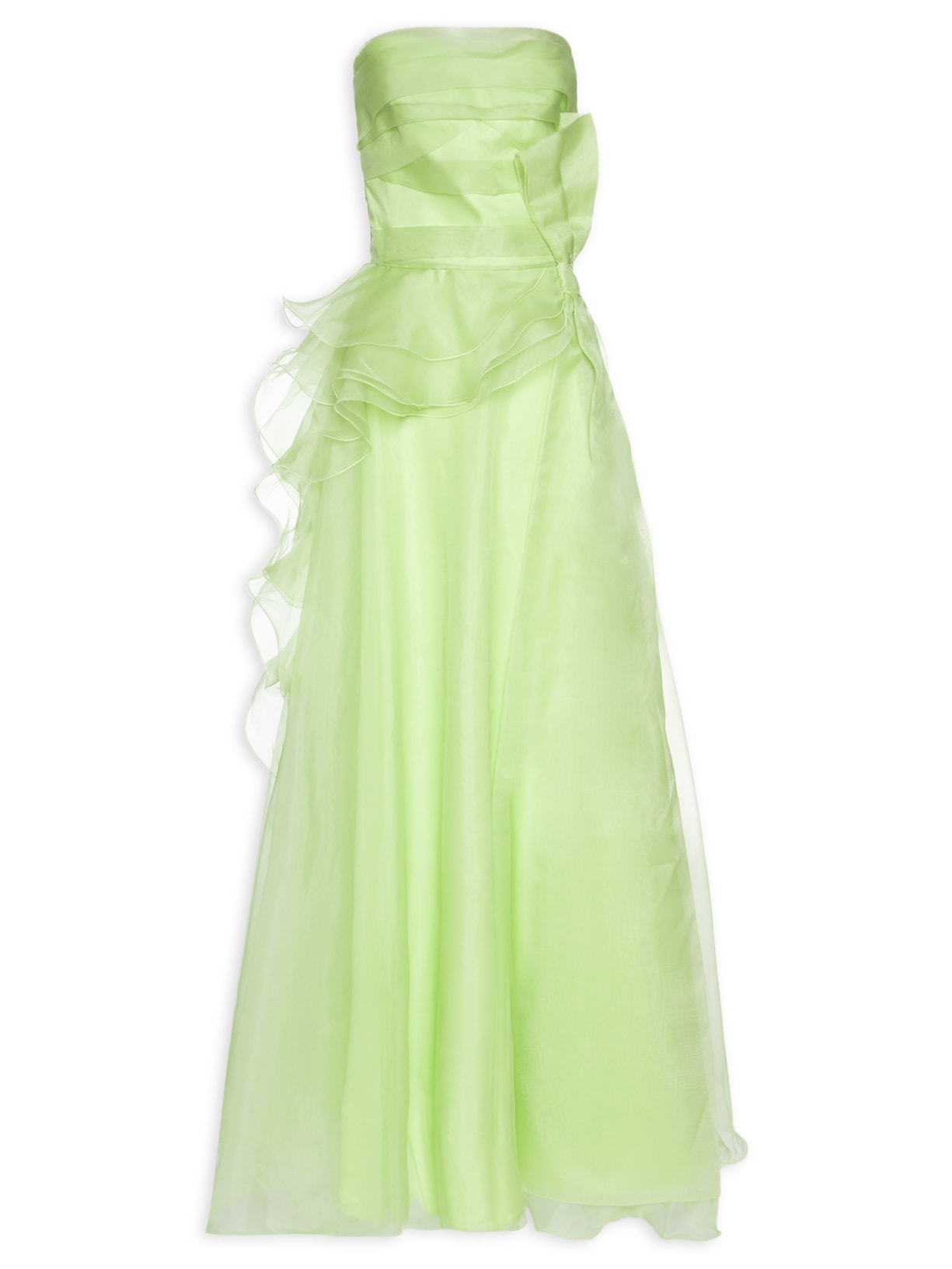 Vestido Longo Joan Godê Babados Seda Verde Fabulous Agilitá