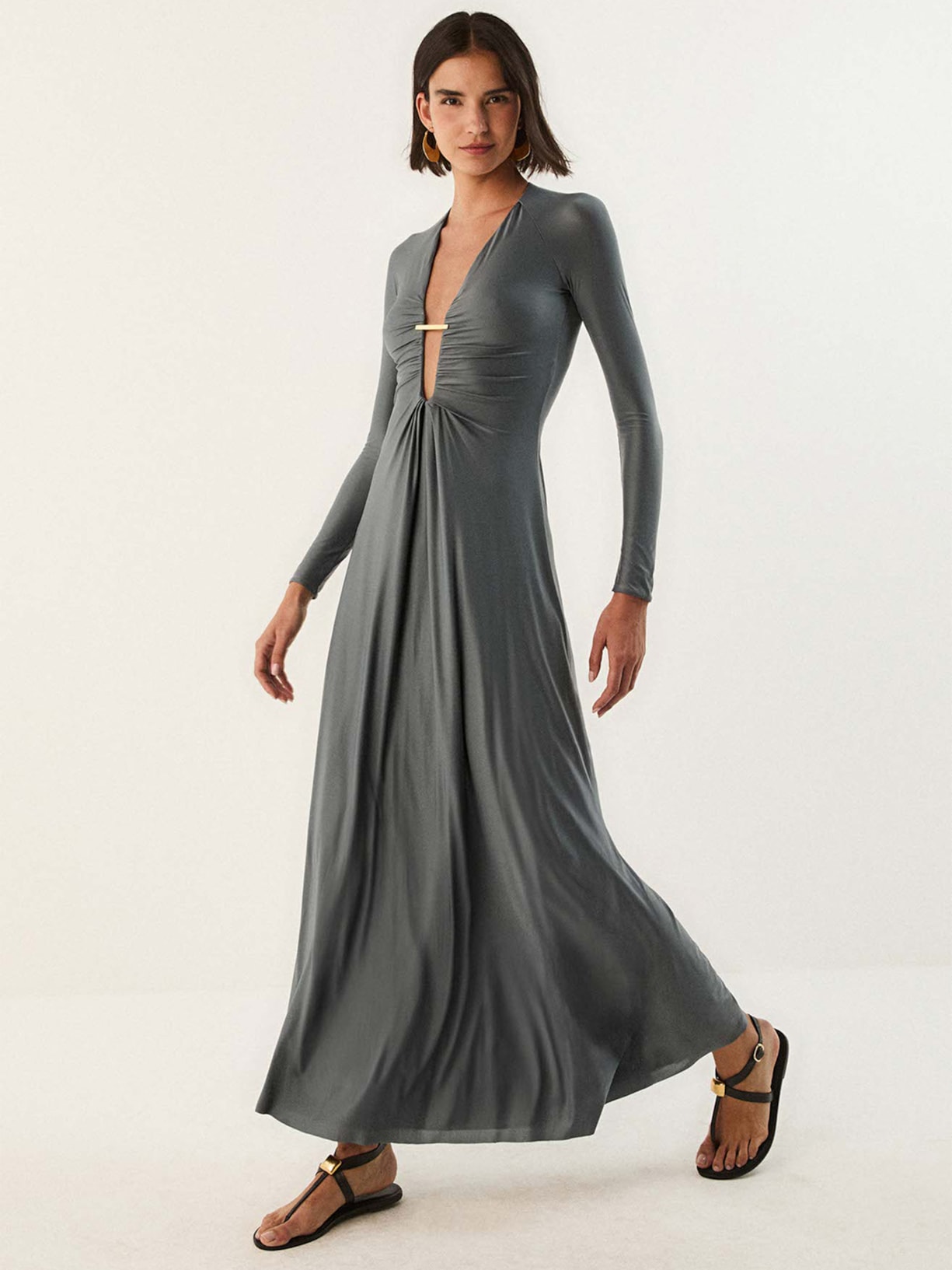 Vestido Longo Joanne Det Cinza Vix