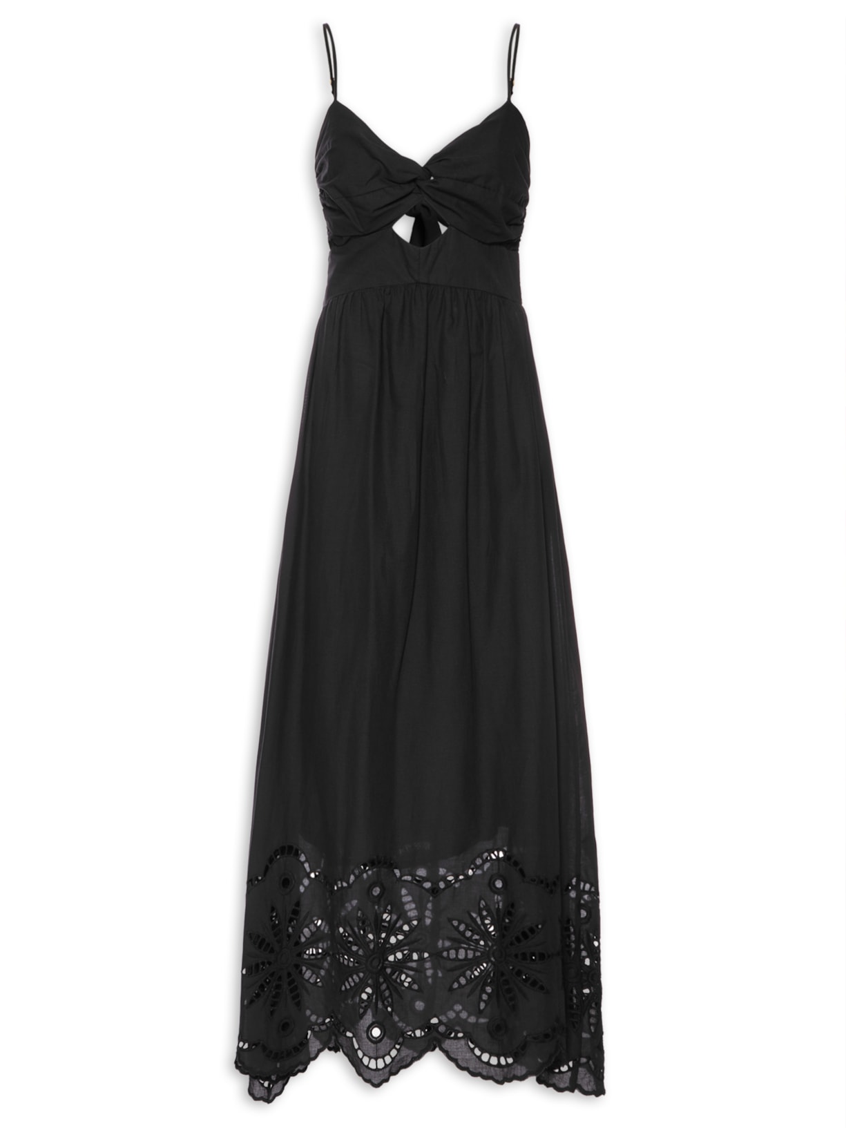 Vestido Longo Laise Busto Franzido Preto