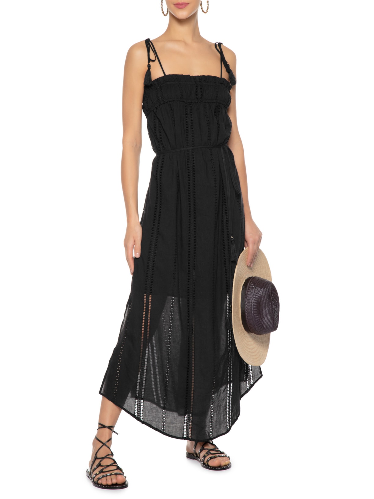 Vestido Longo Laise Richelieu Preto Maria Filó