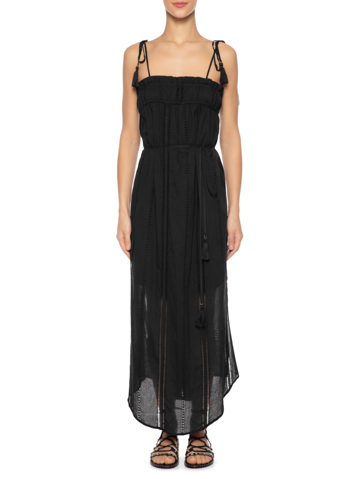 Vestido Longo Laise Richelieu Preto Maria Filó