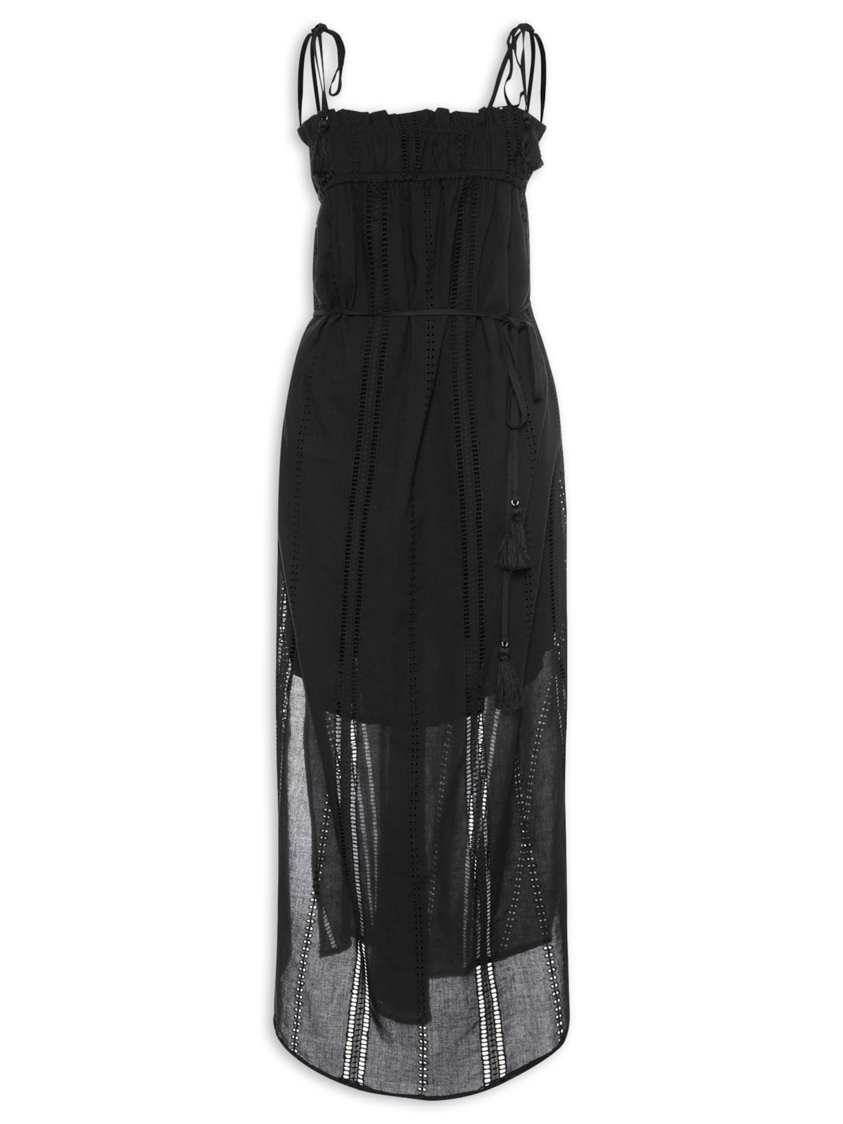 Vestido Longo Laise Richelieu Preto Maria Filó