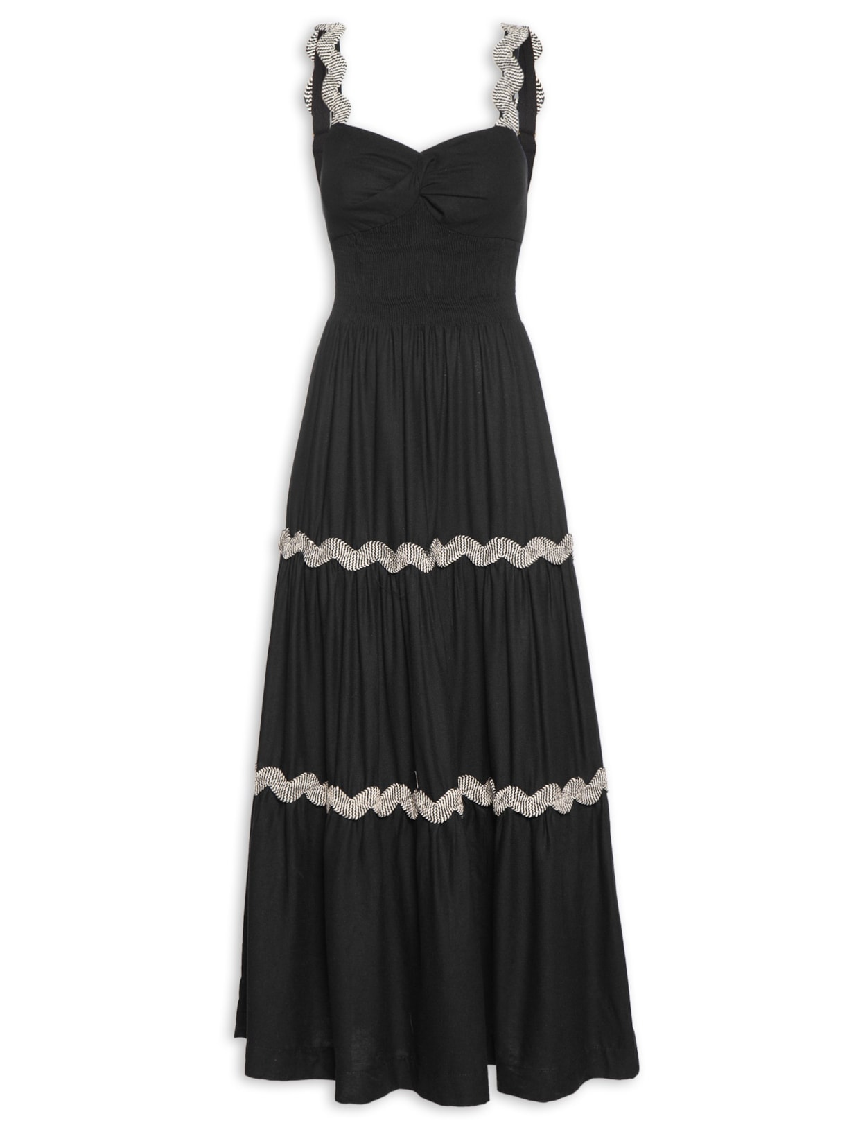 Vestido Longo Lastex Ondas - Preto