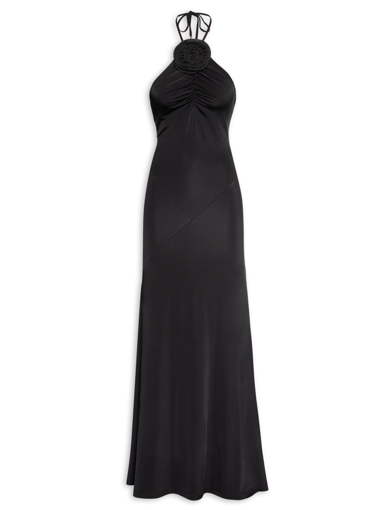 Vestido Longo Laura Flor Com Drapeado - Preto