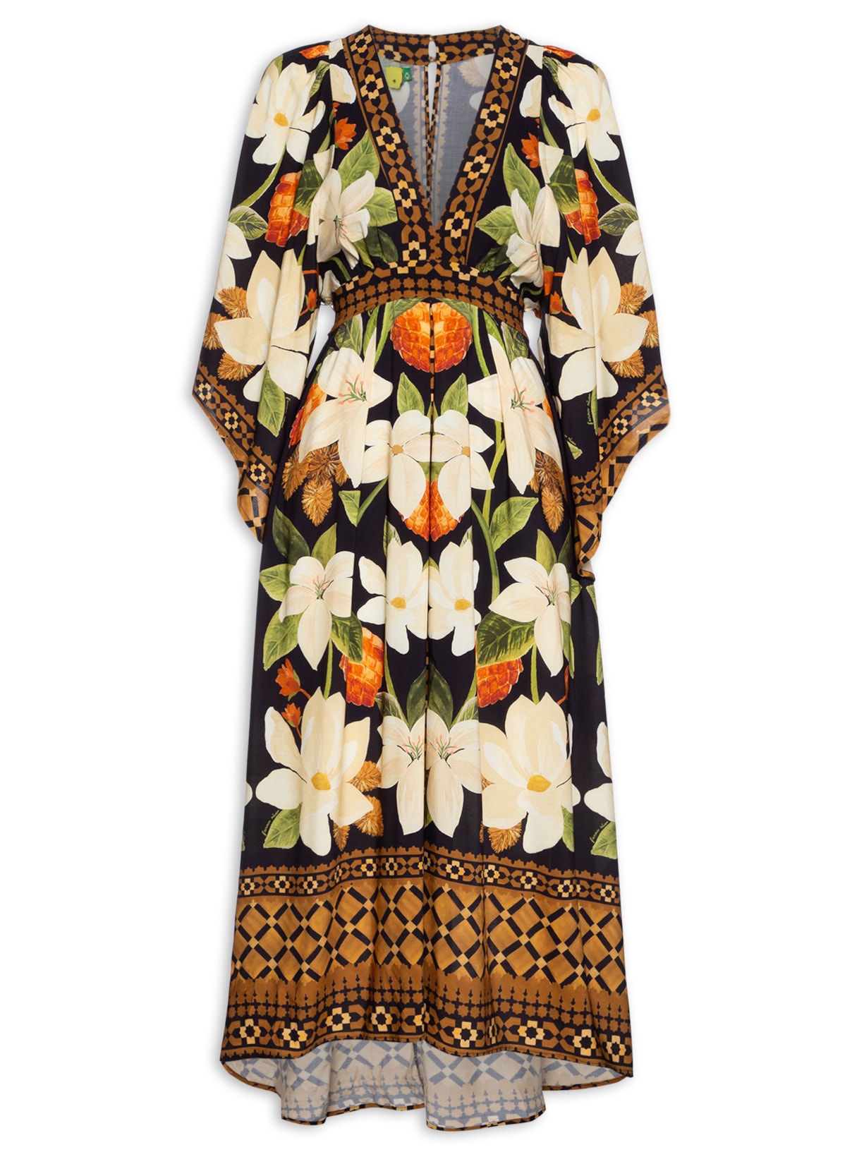 Vestido Longo Lenço Floral Biriba - Preto