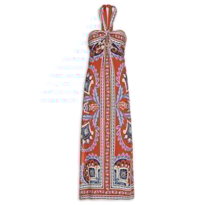 Vestido Longo Lenço Náutico - Vermelho