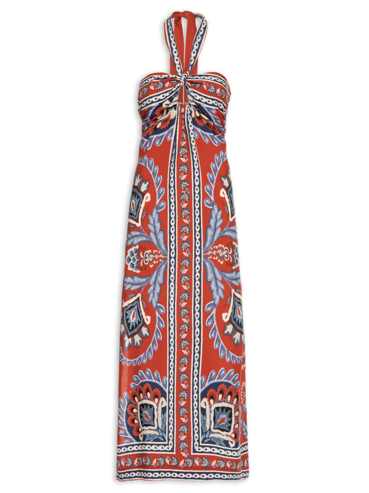 Vestido Longo Lenço Náutico - Vermelho