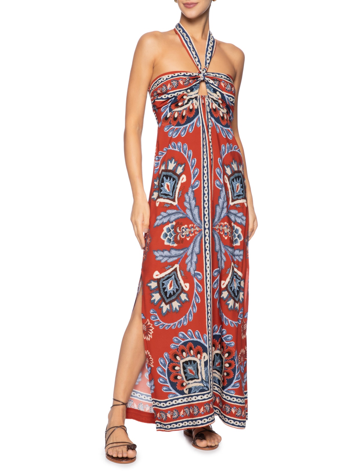 Vestido Longo Lenço Náutico Vermelho Farm