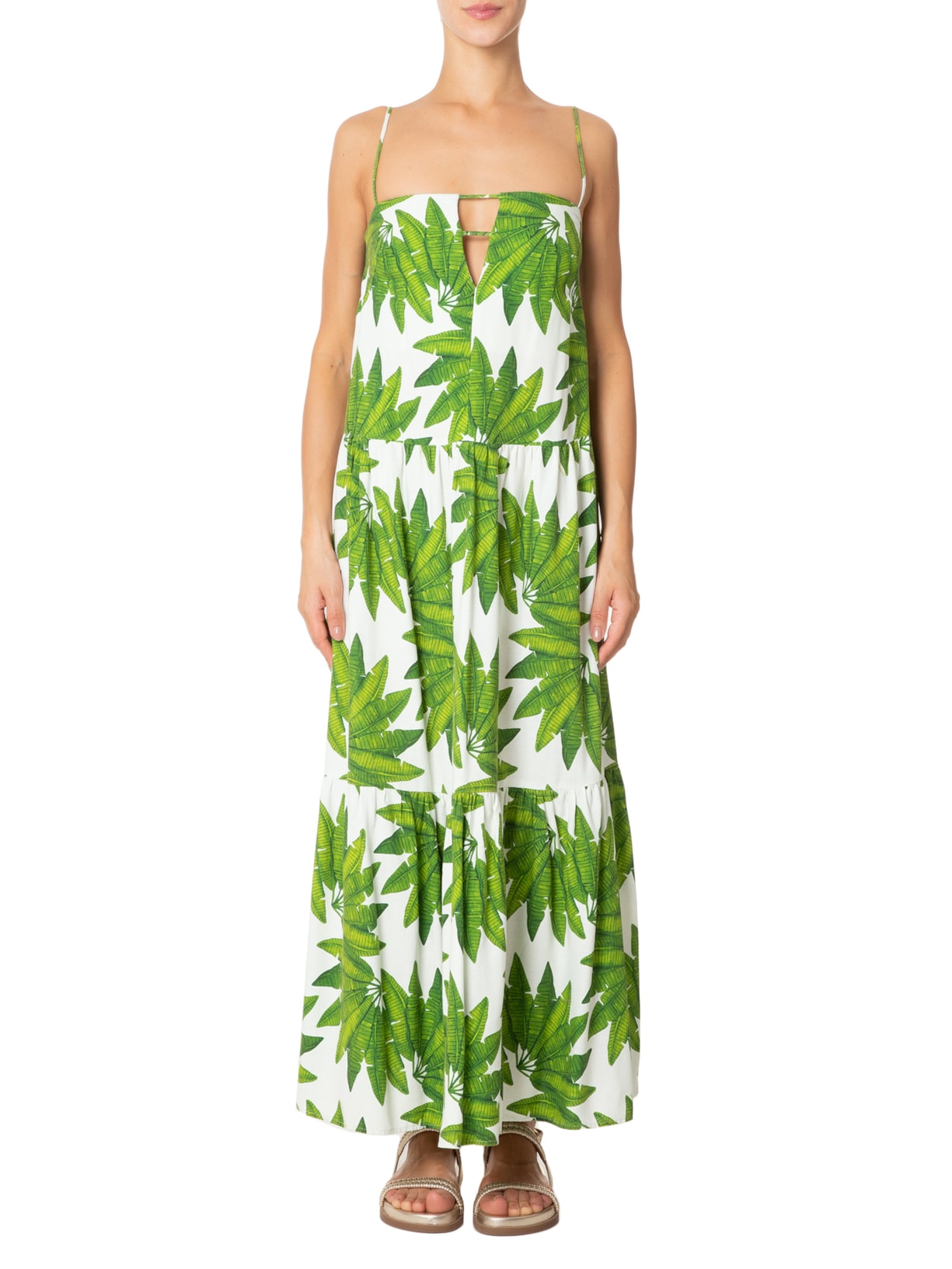 Vestido Longo Leque De Palmeira Verde Farm