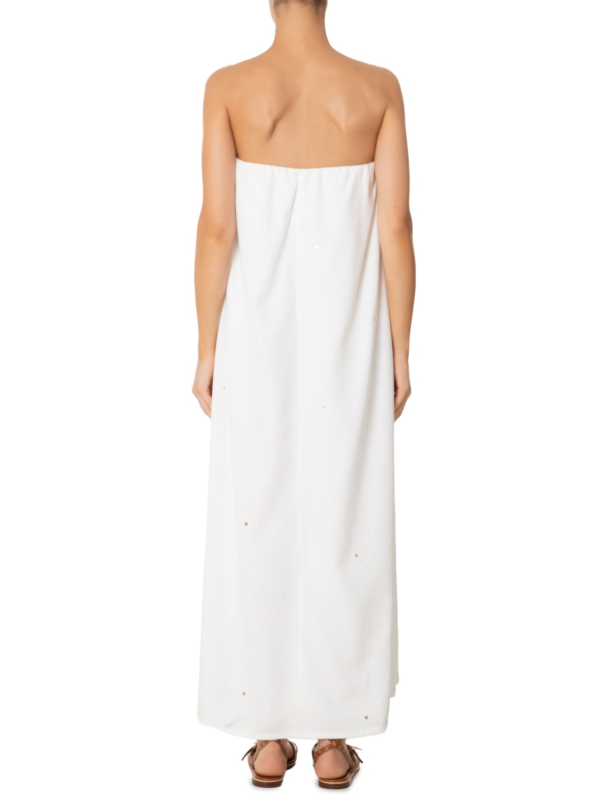 Vestido Longo Linho Bordado Paetê Off White Dress To