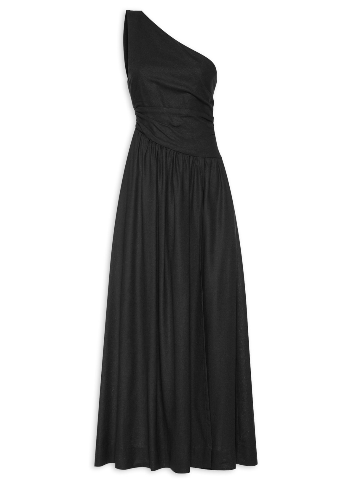 Vestido Longo Linho Cintura Deslocada - Preto