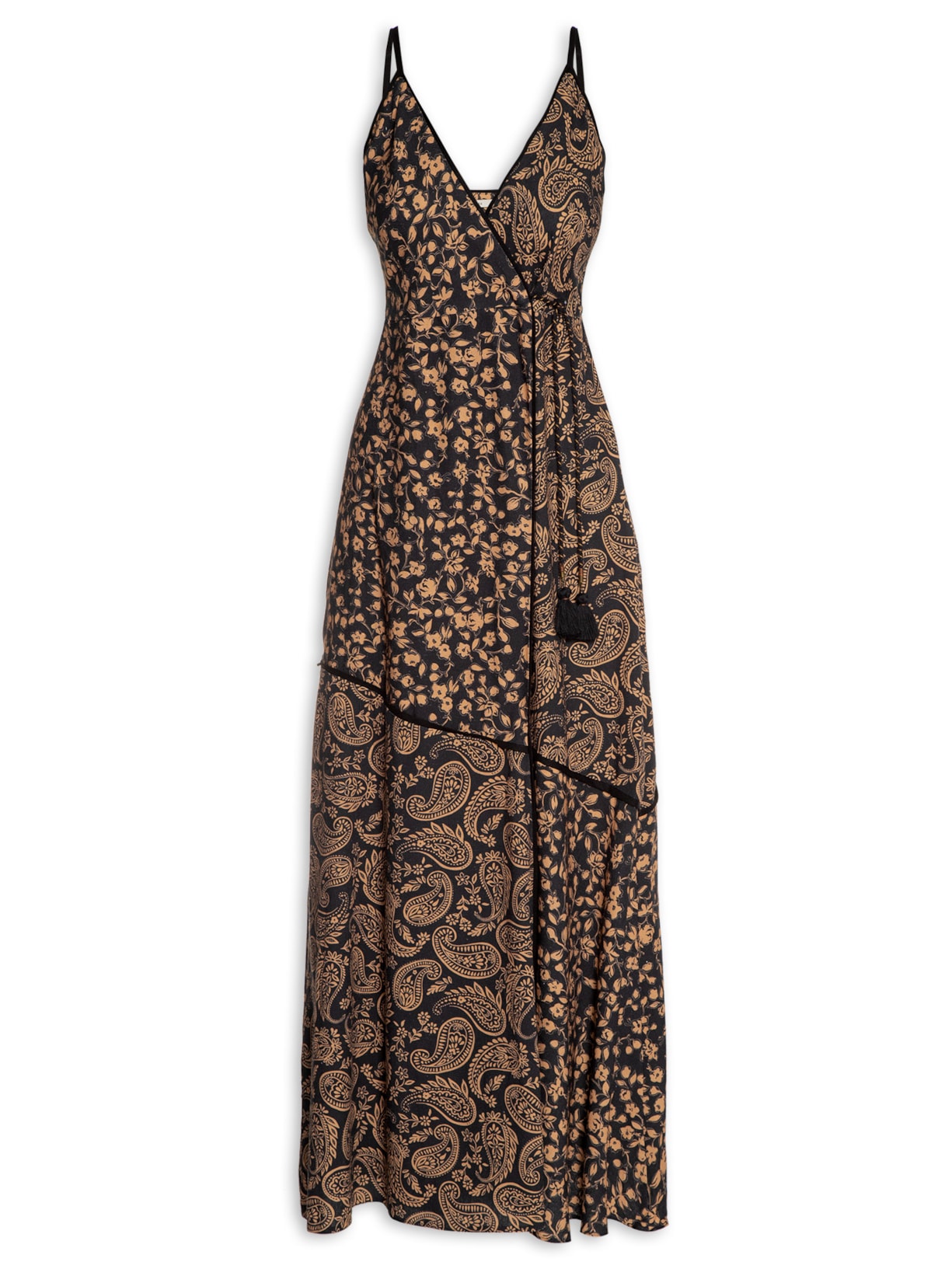 Vestido Longo Linho Estampa Bonança - Marrom