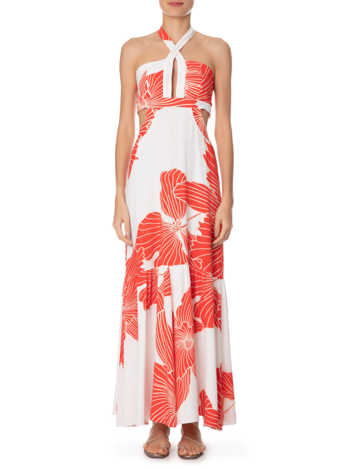 Vestido Longo Linho Estampa Ondina Laranja Dress To