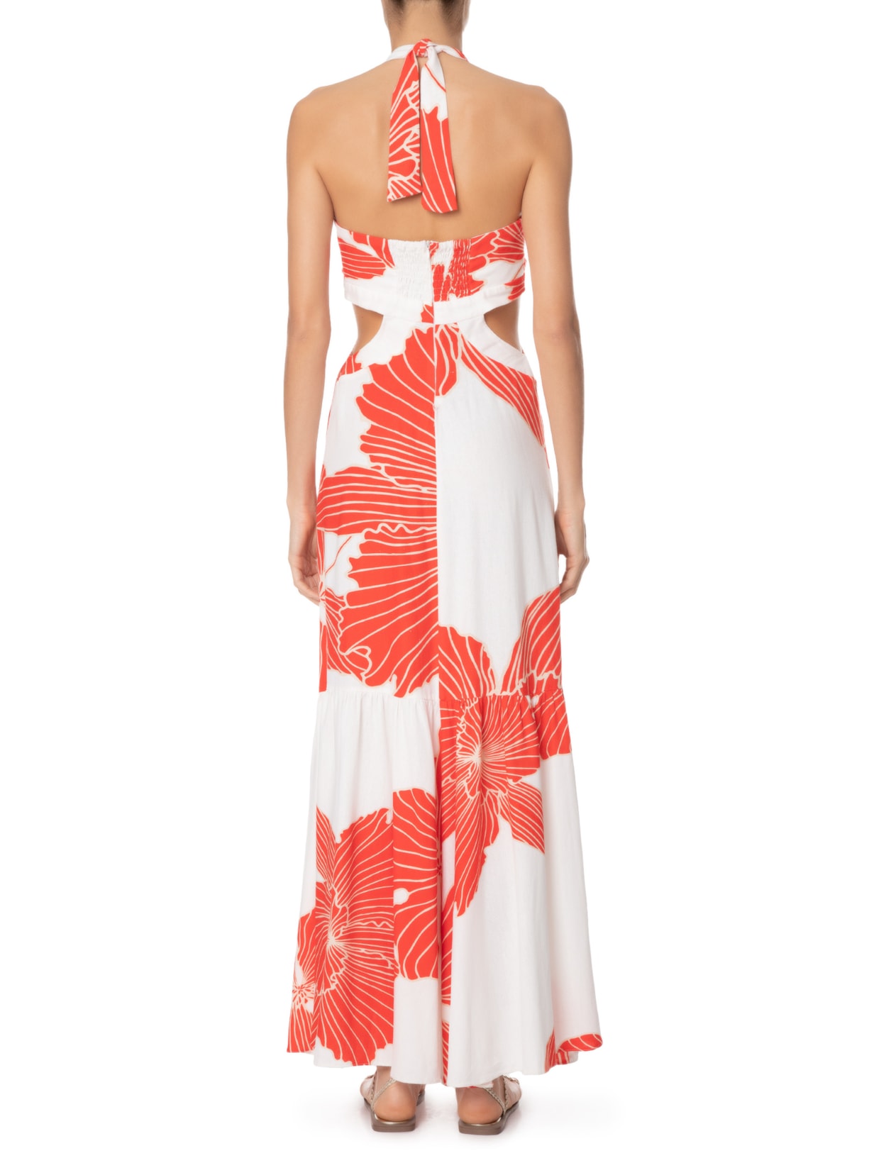 Vestido Longo Linho Estampa Ondina Laranja Dress To