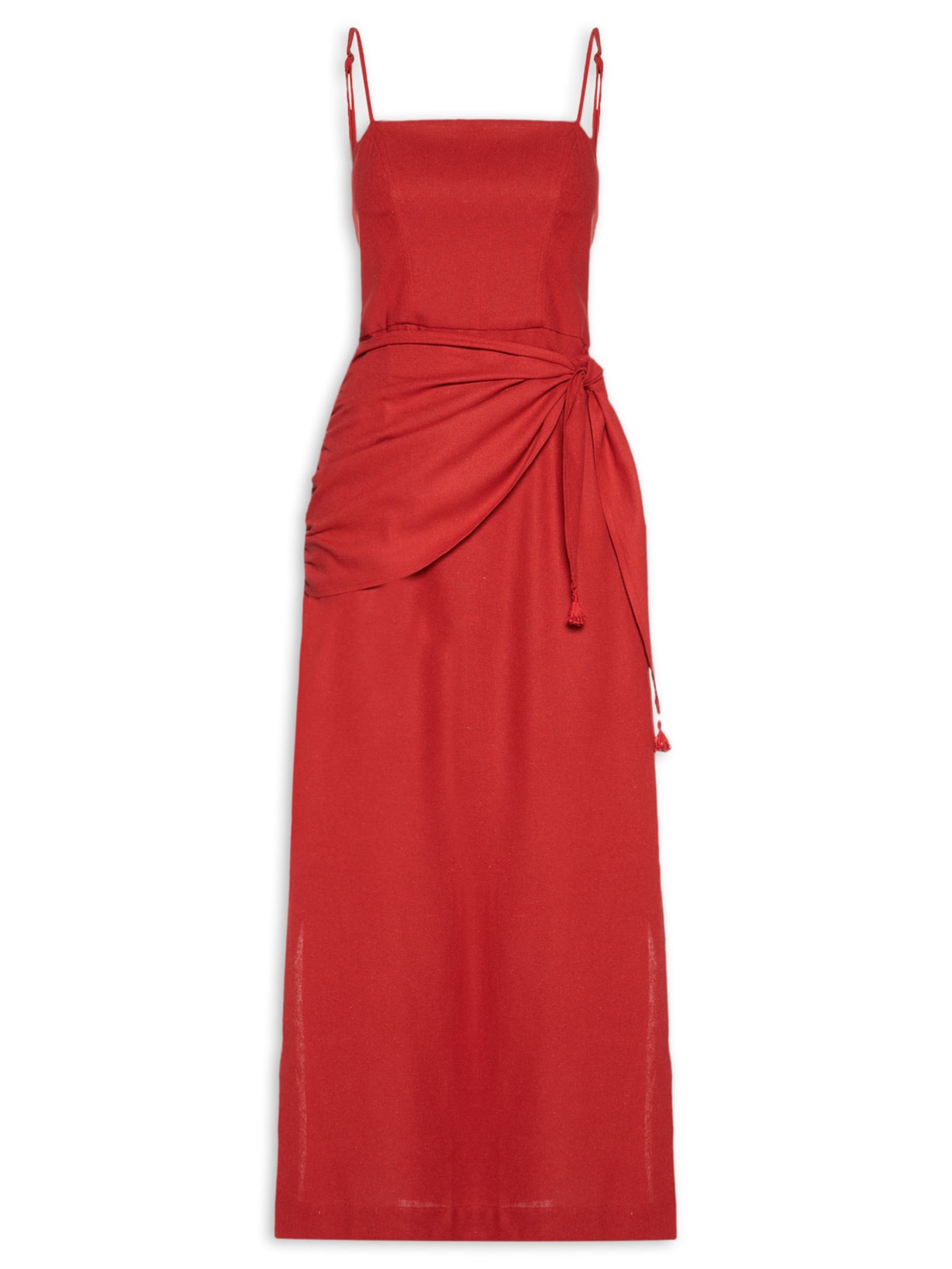 Vestido Longo Linho Pareô - Vermelho