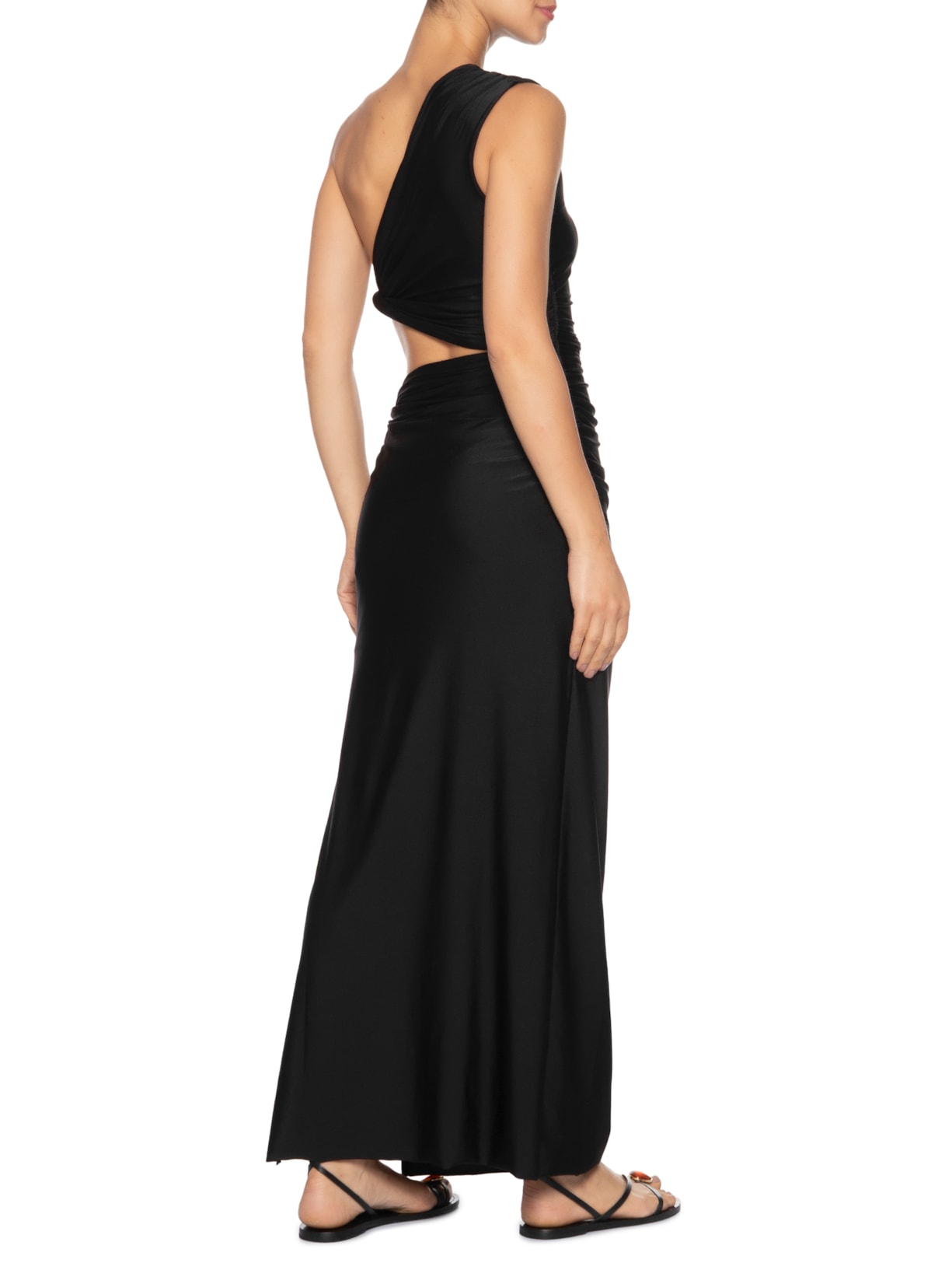 Vestido Longo Liso De Um Ombro Só Preto Cia Marítima