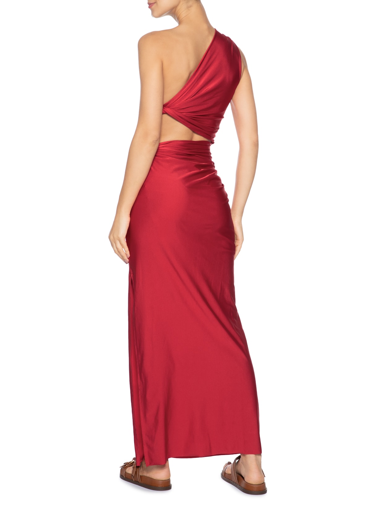 Vestido Longo Liso De Um Ombro Só Vermelho Cia Marítima