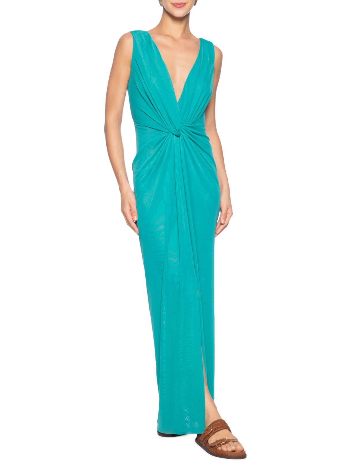 Vestido Longo Liso Verde Cia Marítima