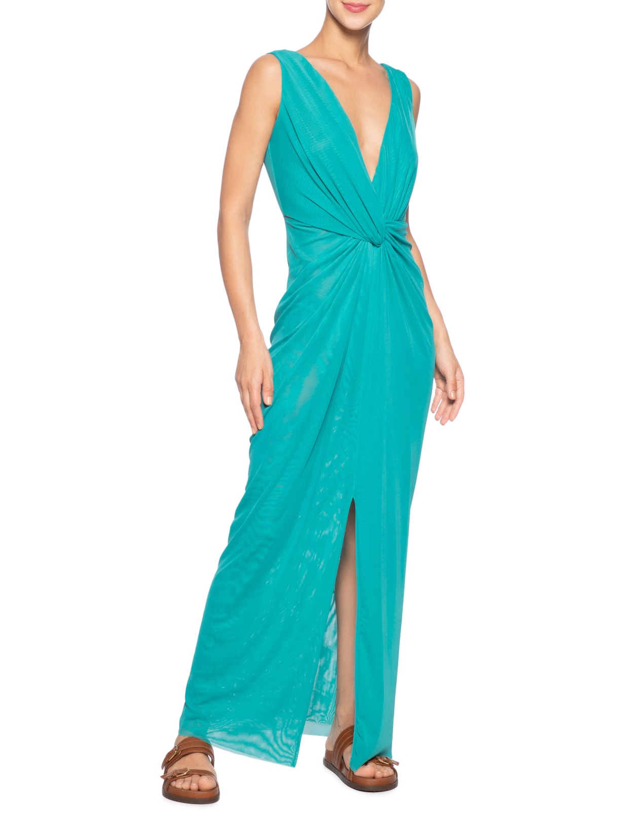 Vestido Longo Liso Verde Cia Marítima