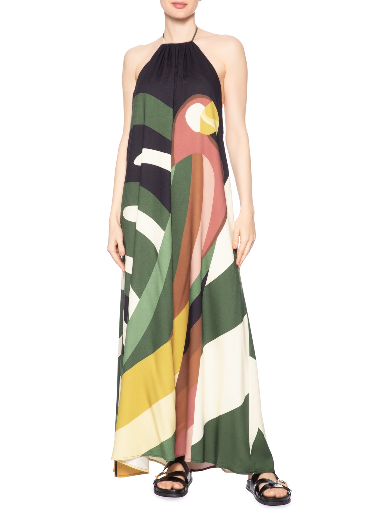 Vestido Longo Listra Arara Verde Farm