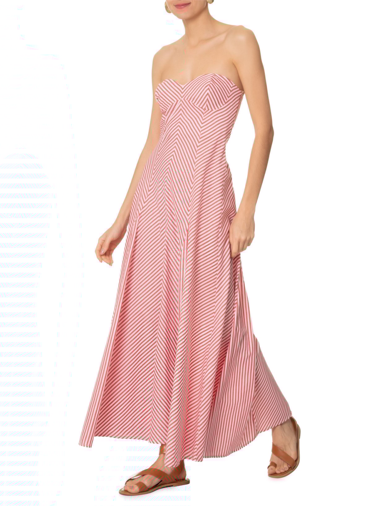 Vestido Longo Listra Palmas Vermelho Farm