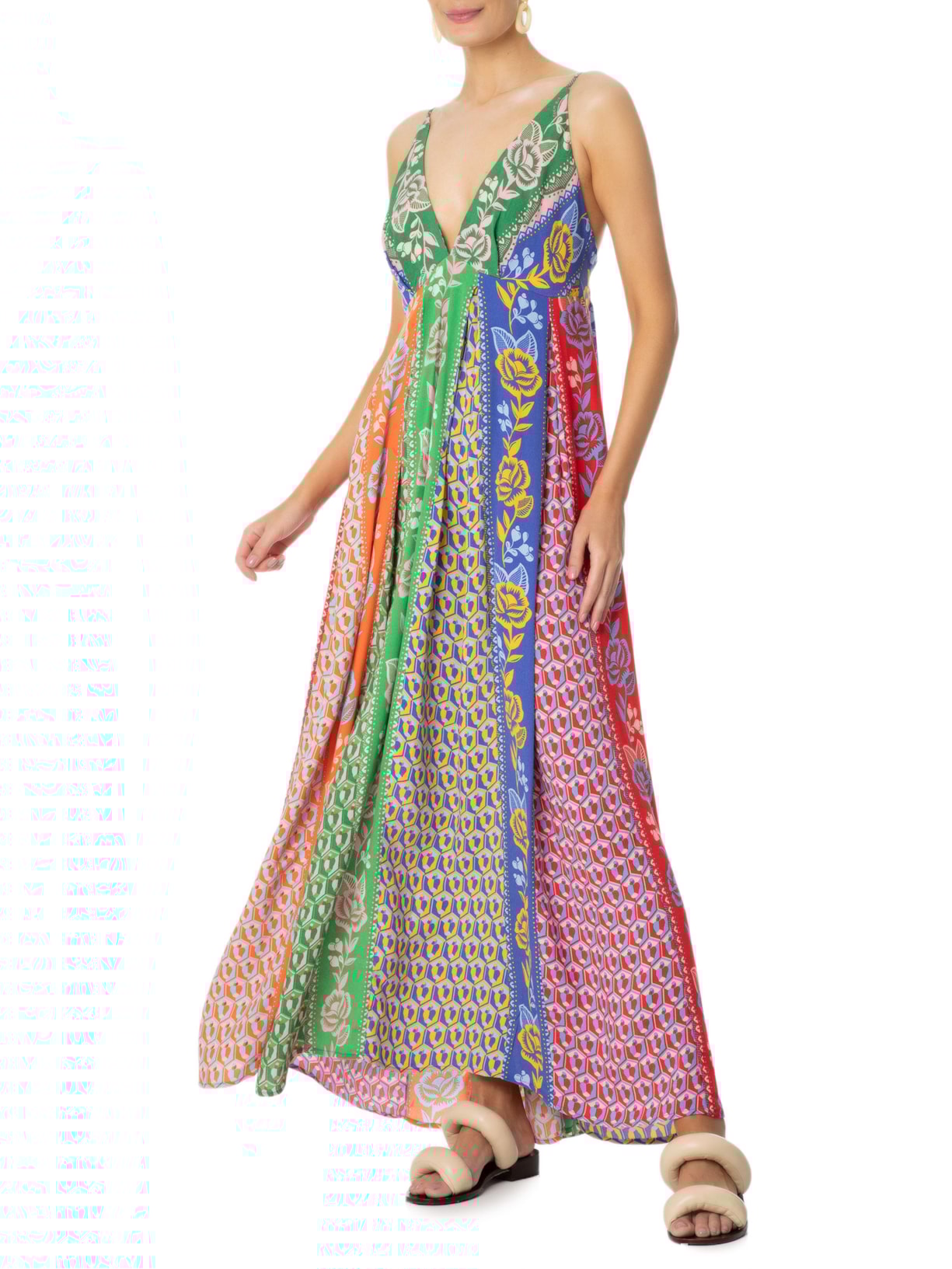 Vestido Longo Listra Rendeira Verde Farm