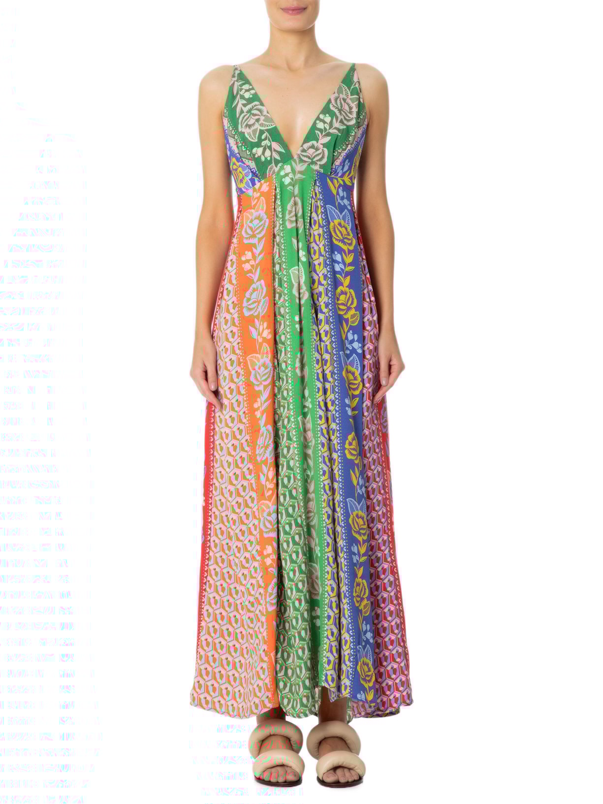 Vestido Longo Listra Rendeira Verde Farm