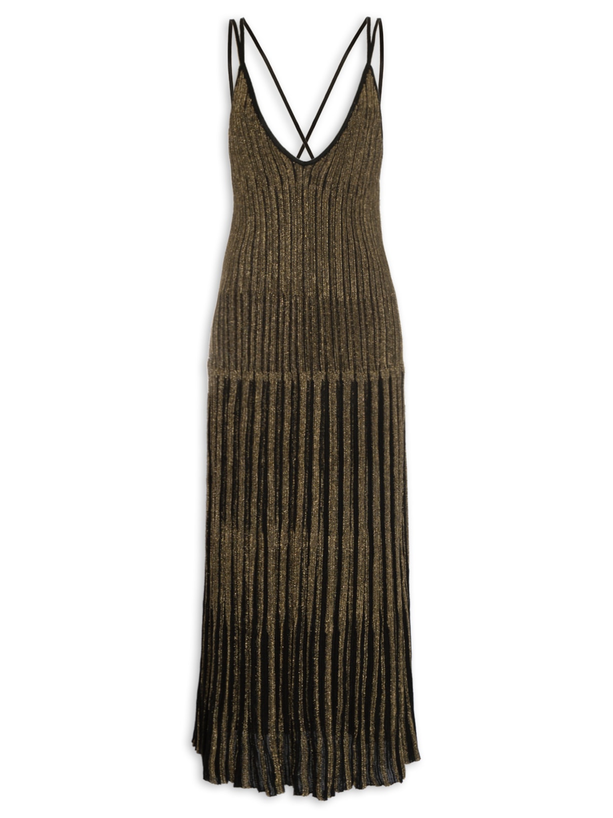 Vestido Longo Listra Vertical Lurex Ouro - Dourado