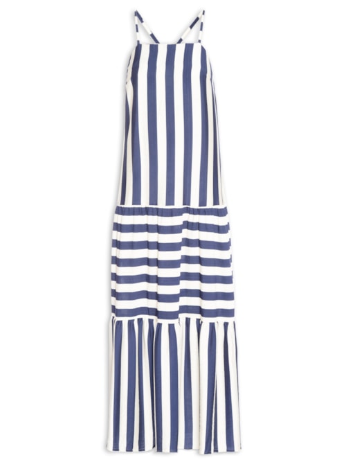 Vestido Longo Listrado - Azul