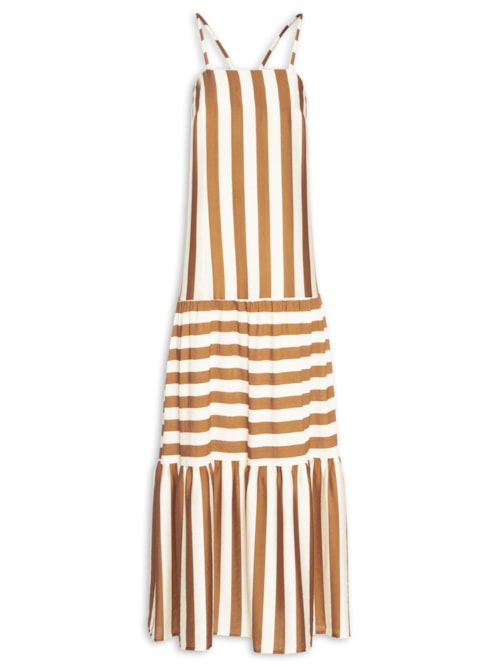 Vestido Longo Listrado - Bege