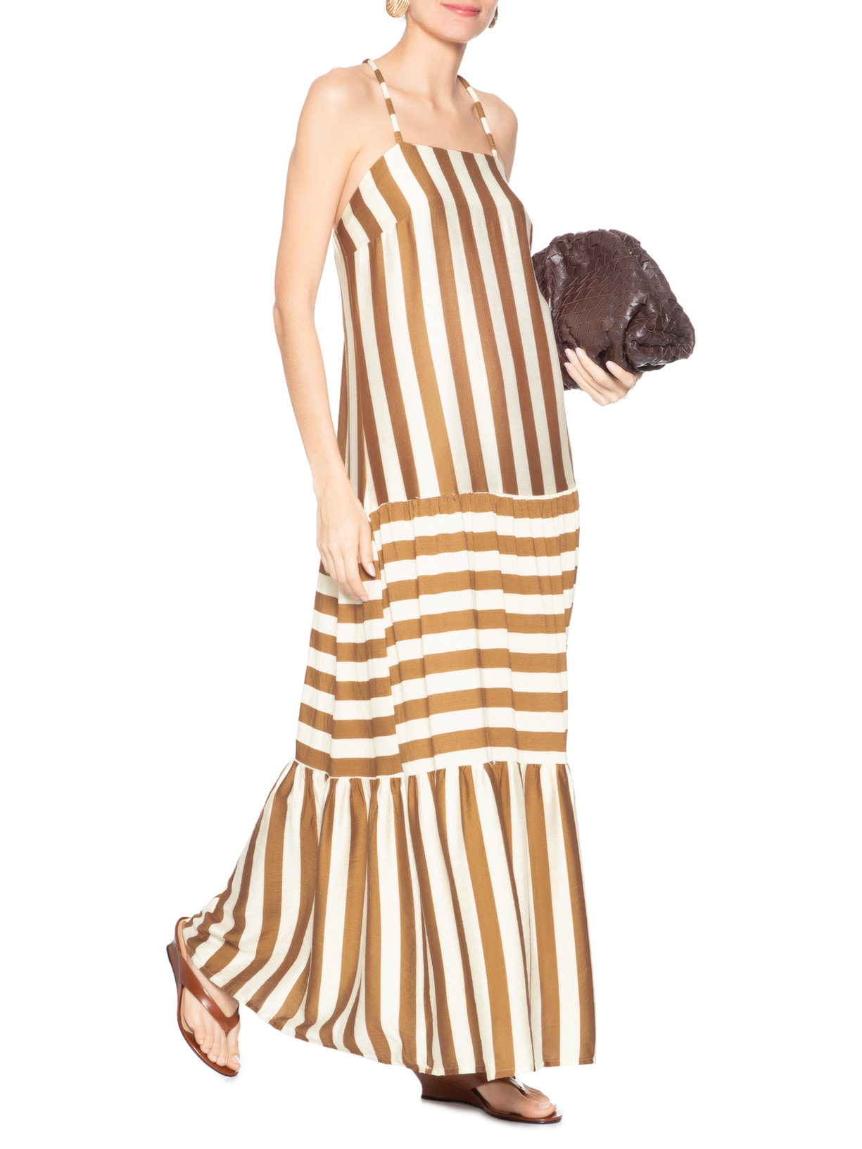 Vestido Longo Listrado Bege Market 33